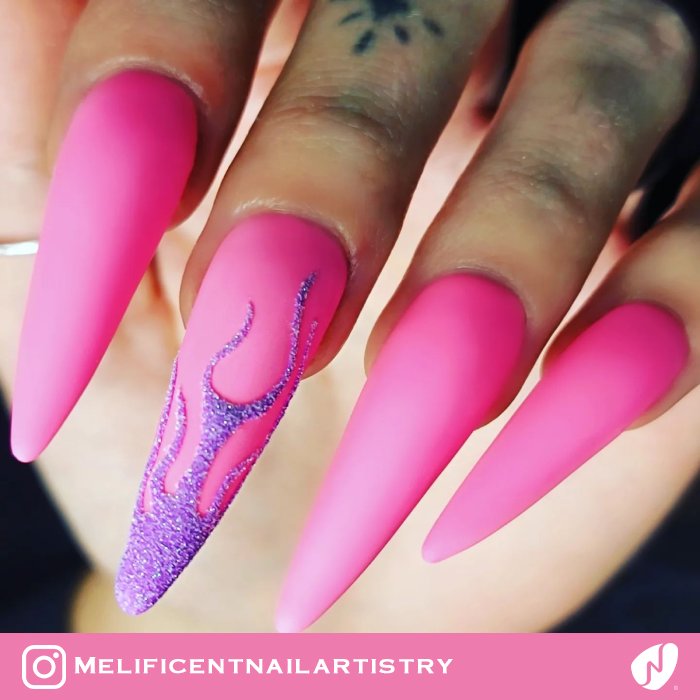 Pink Stiletto Flame Nails